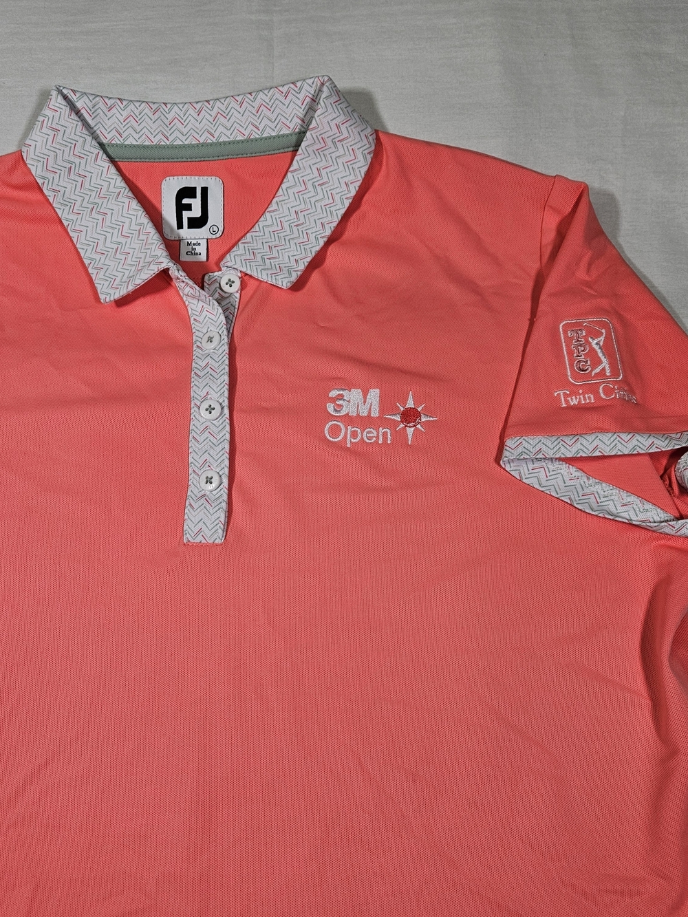 FootJoy Women's Golf Polo Shirt Coral Pink 3M Open PGA Tour Large Stretch